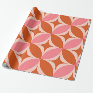 Sternenexplosion im Mid-Century-Stil auf rosa oran Geschenkpapier