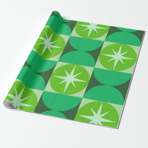 Sternenexplosionen im Mid-Century-Stil auf limette Geschenkpapier