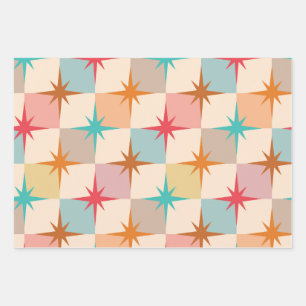 Sternenexplosionen im Retro-Look auf pastellfarben Geschenkpapier Set