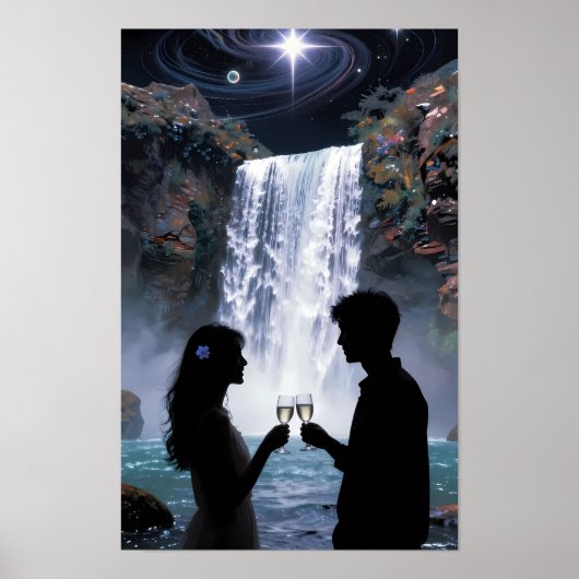 Sternenfall Wasserfall Romantik Traum Poster (Vorne)