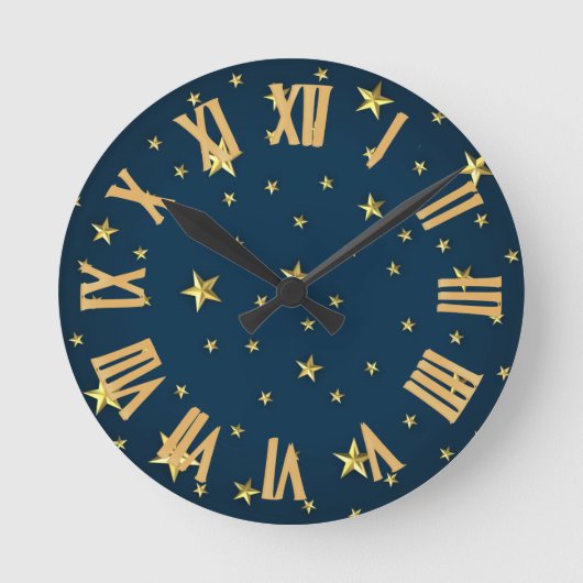 Sternenfeld auf Deep Midnight Blue Sky Runde Wanduhr (Vorderseite)
