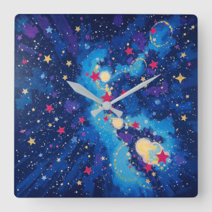 Sternenfeld - Geometrischer Illustrationsstil Quadratische Wanduhr