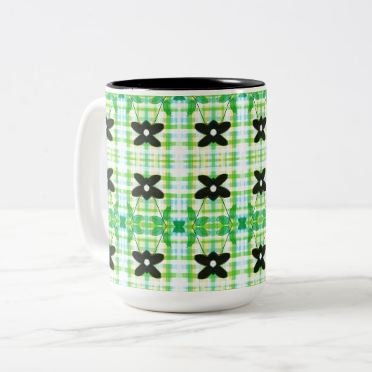 Sternenfloral mit Kariert Zweifarbige Tasse (Vorderseite Links)