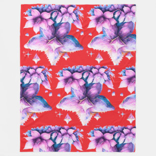Sternenförmige Blume mit rosa und violetten Blumen Fleecedecke