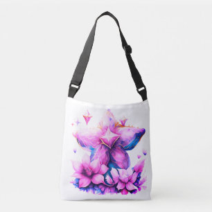 Sternenförmige Blume mit rosa und violetten Blumen Tragetaschen Mit Langen Trägern