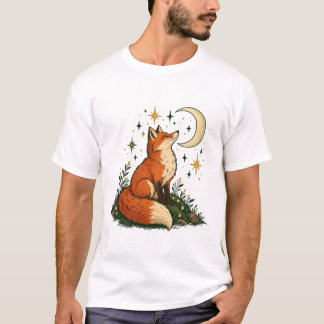 Sternengucker Fuchs Halbmond und Sterne T-Shirt