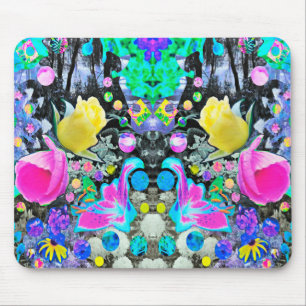 Sternengucker-Lilie, Rose und rosa Hibiskus-Collag Mousepad
