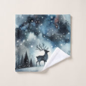 Sternenhafte Winternacht Hirsche Badhandtuch Set (Waschlappen)