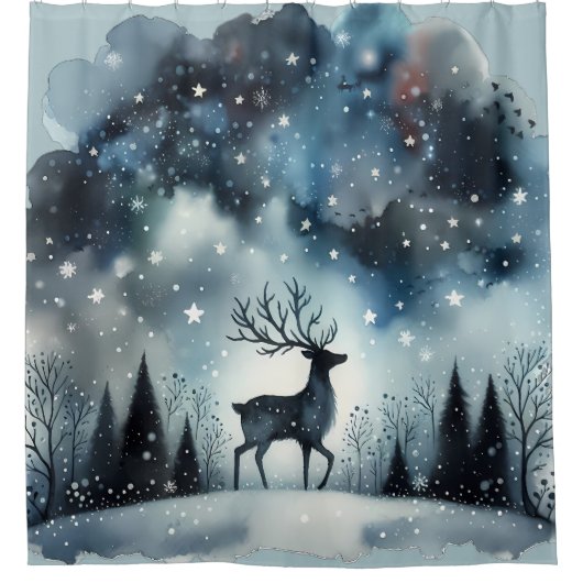 Sternenhafte Winternacht Hirsche Duschvorhang (Vorderseite)