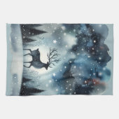 Sternenhafte Winternacht Hirsche Geschirrtuch (Horizontal)