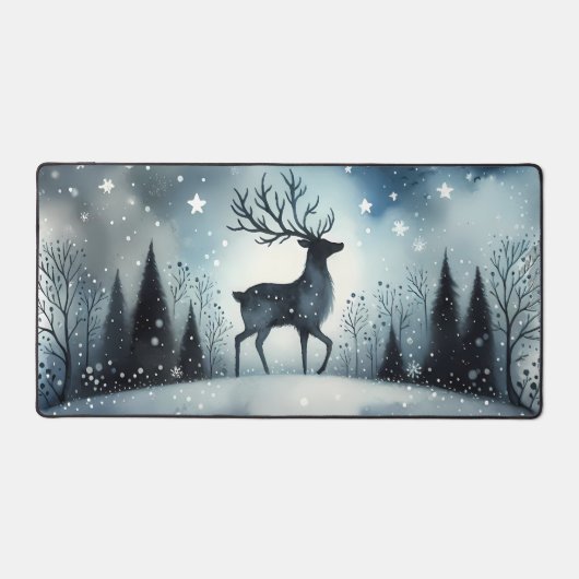 Sternenhafte Winternacht Hirsche Schreibtischunterlage (Vorderseite)