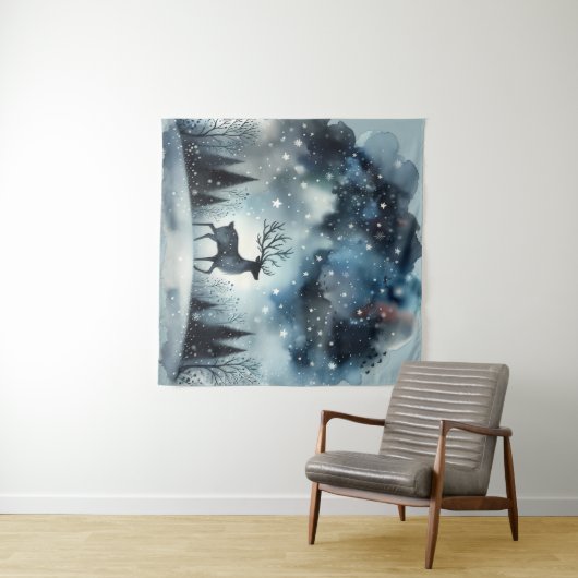Sternenhafte Winternacht-Hirsche Wandteppich (Beispiel (Horizontal))