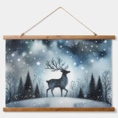 Sternenhafte Winternacht Hirsche Wandteppich Mit Holzrahmen (Vorne)
