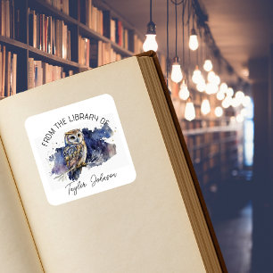 Sternenhafter Nachthimmel-Eule-Exlibris Quadratischer Aufkleber