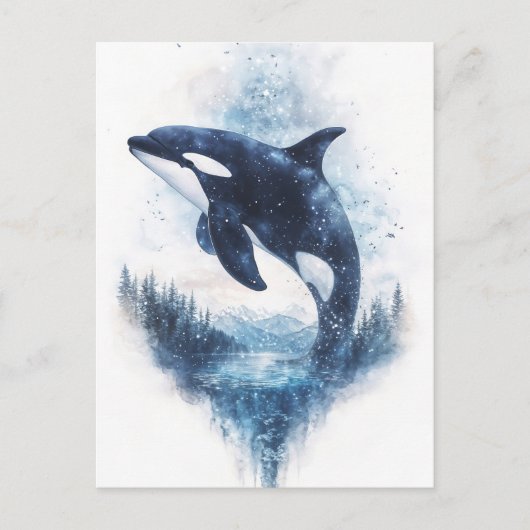 Sternenhafter Orca-Wal Berg Wald Postkarte (Vorderseite)