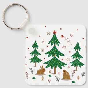 Sternenhafter Waldweihnachtswald Hasen Schlüsselanhänger