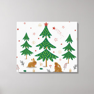 Sternenhafter Waldweihnachtswald mit Kaninchen Leinwanddruck