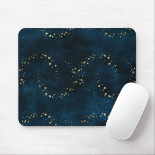 Sternenhimmel Dunkelblau Goldene Sterne Spirale Mousepad
