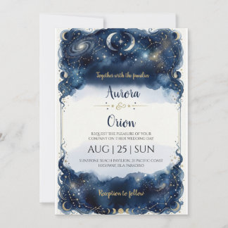 Sternenhimmel-Hochzeit in Navy-Blau mit Wasserfarb Einladung