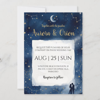 Sternenhimmel-Hochzeit in Navy-Blau mit Wasserfarb Einladung