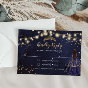 Sternenhimmel-Nachtblaues Kleid Goldene Quinceañer Mitteilungskarte