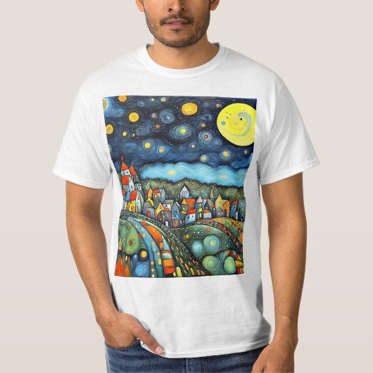 Sternenhimmel über dem Dorf T-Shirt (Vorderseite)