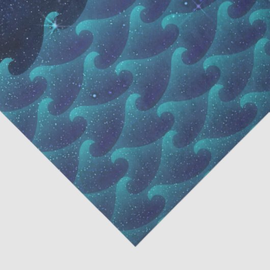 Sternenhimmel und Wolkenkratzer über Wellen Seidenpapier (Detail)