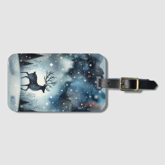 Sternenhimmel-Winternacht-Hirsch Gepäckanhänger (Vorderseite (Horizontal))