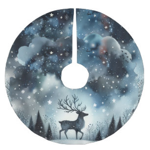 Sternenhimmel-Winternacht-Hirsch Polyester Weihnachtsbaumdecke