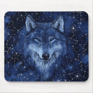 Sternenhimmelblauer Wolf Kosmos Mousepad