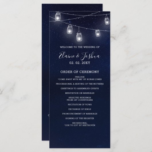 Sternenhimmelglas Hochzeitsprogramme Programm (Vorne/Hinten)