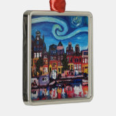 Sternenklare Nacht über Amsterdam-Kanal Silbernes Ornament (Rechts)