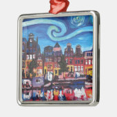 Sternenklare Nacht über Amsterdam-Kanal Silbernes Ornament (Links)