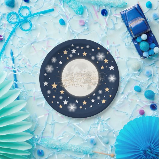 Sternenklare Nachthimmel-Mond-u. Pappteller (Party)
