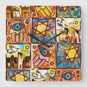 Sternenklare Nachtisrael-Elfenbein-Wanduhr Quadratische Wanduhr