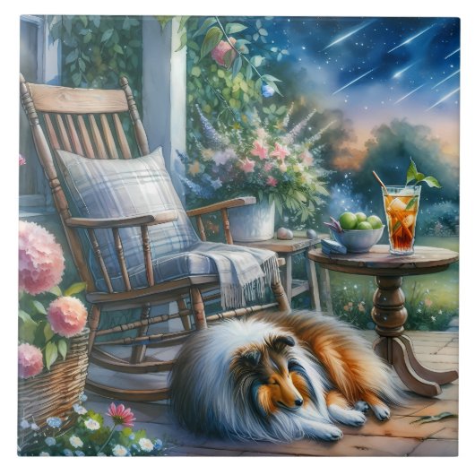Sternenklarer Gartenveranda Sheltie Traum Fliese (Vorderseite)