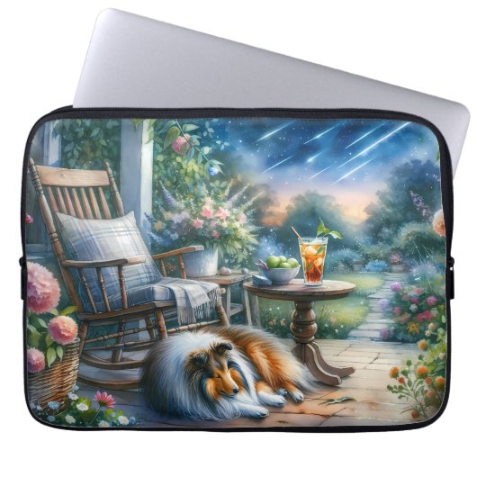 Sternenklarer Gartenveranda Sheltie Traum Laptopschutzhülle (Vorderseite)