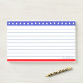 Sternenkopf auf blau, rot und weiß gestreift post-it klebezettel (Auf Schreibtisch)