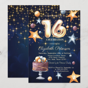 Sternenkuchen Marineblau Sweet 16 Einladung