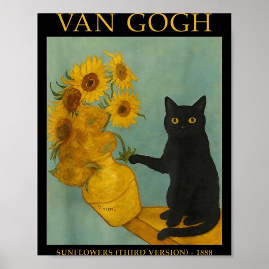 Sternenkunst Schwarze Katze mit Blumen Poster (Vorne)