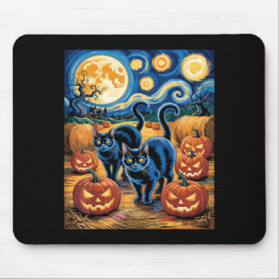 Sternenkunst-Stil Schwarze Katzen Halloween-Kürbis Mousepad