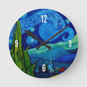Sternenlicht-Nachtuhr Runde Wanduhr