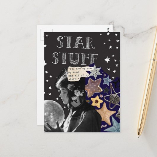 Sternenmaterial Magische Frau Collage Postkarte (Vorderseite/Rückseite Beispiel)