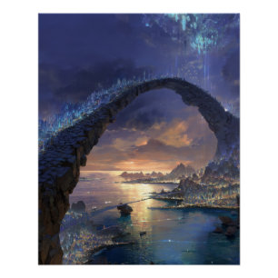 Sternenmeer-Ozean-Torbogen-Fantasie-Sonnenuntergan Poster