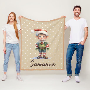 Sternenmuster-Gnom blau beige Name Fleecedecke