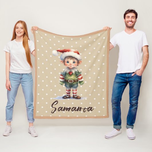 Sternenmuster-Gnom blau beige Name Fleecedecke (Beispiel)