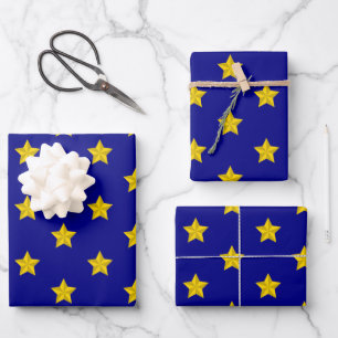 Sternenmuster Gold, Marineblau, Exklusiv Geschenkpapier Set