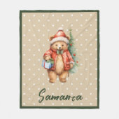 Sternenmuster-Weihnachtsbär grün beige Name Fleecedecke (Vorderseite)