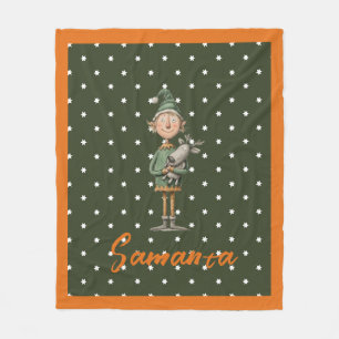 Sternenmuster Weihnachtself Reideer beige Name Fleecedecke