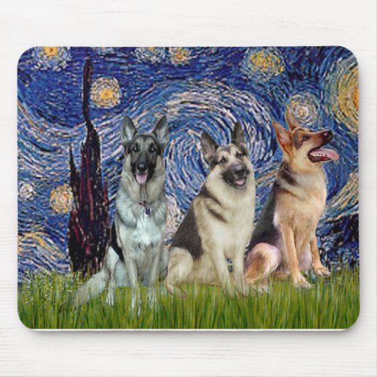 Sternennacht - 3 Deutsche Schäferhunde Mousepad (Vorne)